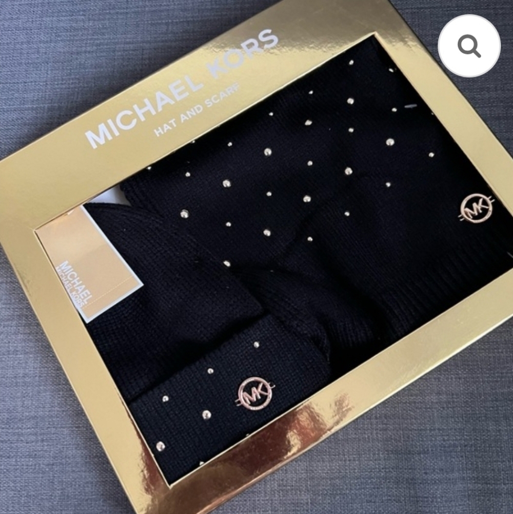 Michael Kors Scarf and Hat Set, Winter Scarf, Beanie, Wool Scarf, Winter Hat, - Picture 6 of 8